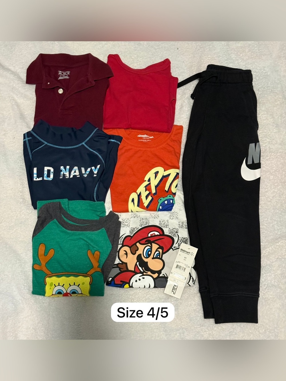 Boys Size 4/5 Clothing Bundle Nike Mario SpongeBob Rugrats Old Navy Lot